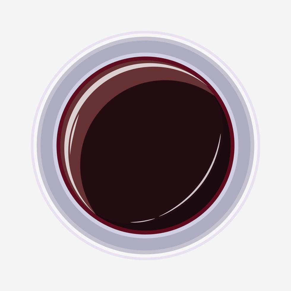 Soy sauce in bowl. Colored illustration of asian soy sauce top view. vector