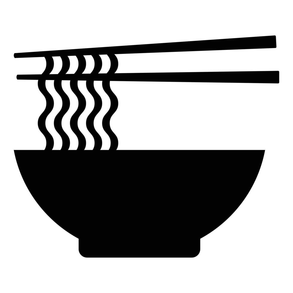 tazón de sopa de fideos ramen con palillos icono de vector plano para aplicaciones de alimentos y sitios web