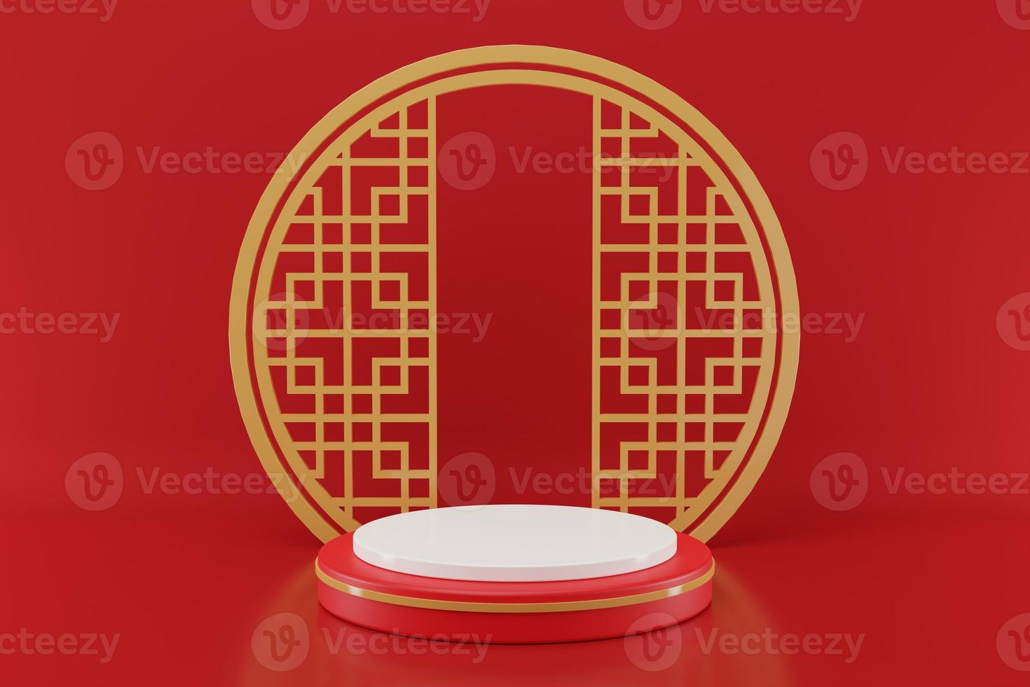 3D rendering illustration Chinese new year mock up Cylinder podiums, Chinese Festivals, empty pedestal template for product display decorated, geometric background, cosmetics stand concept, abstract photo