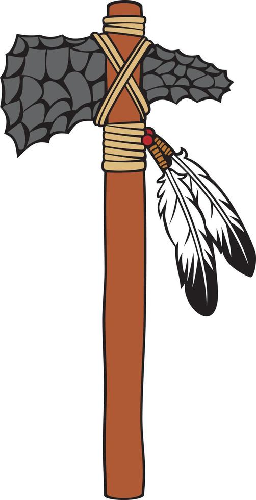 Indian Axe. Native American Warrior Obsidian Tomahawk. Vector Illustration.