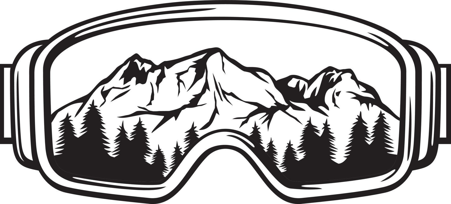 Ski Goggles with Mountains Landscape - Winter Sport Glasses. Vector Illustration.