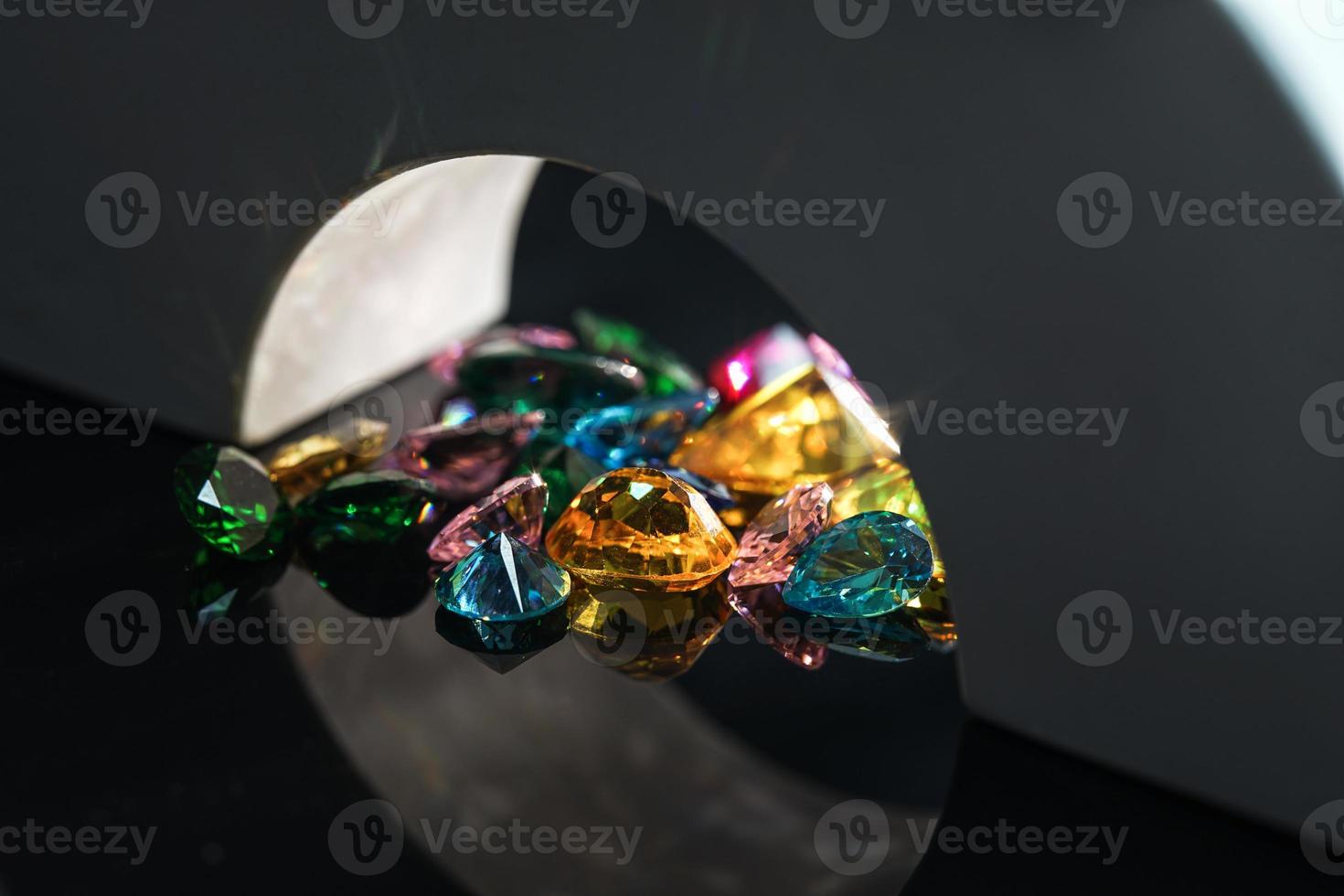 Natural Sapphire gemstone, Jewel or gems on black shine color, Collection of many different natural gemstones amethyst, photo