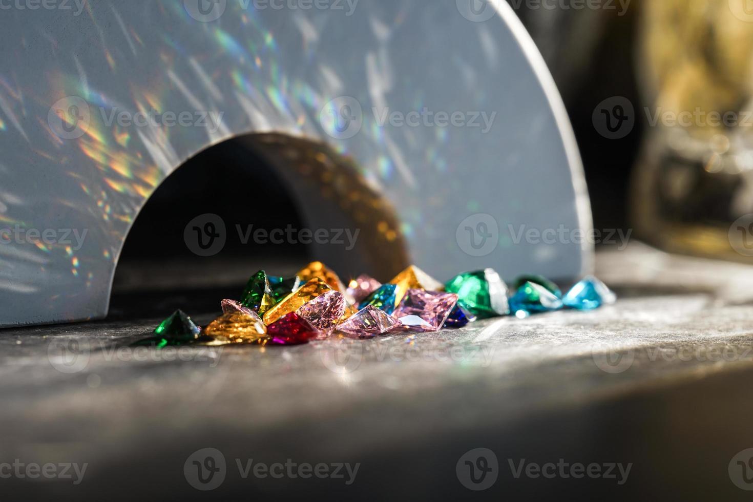 Natural Sapphire gemstone, Jewel or gems on black shine color, Collection of many different natural gemstones amethyst, photo
