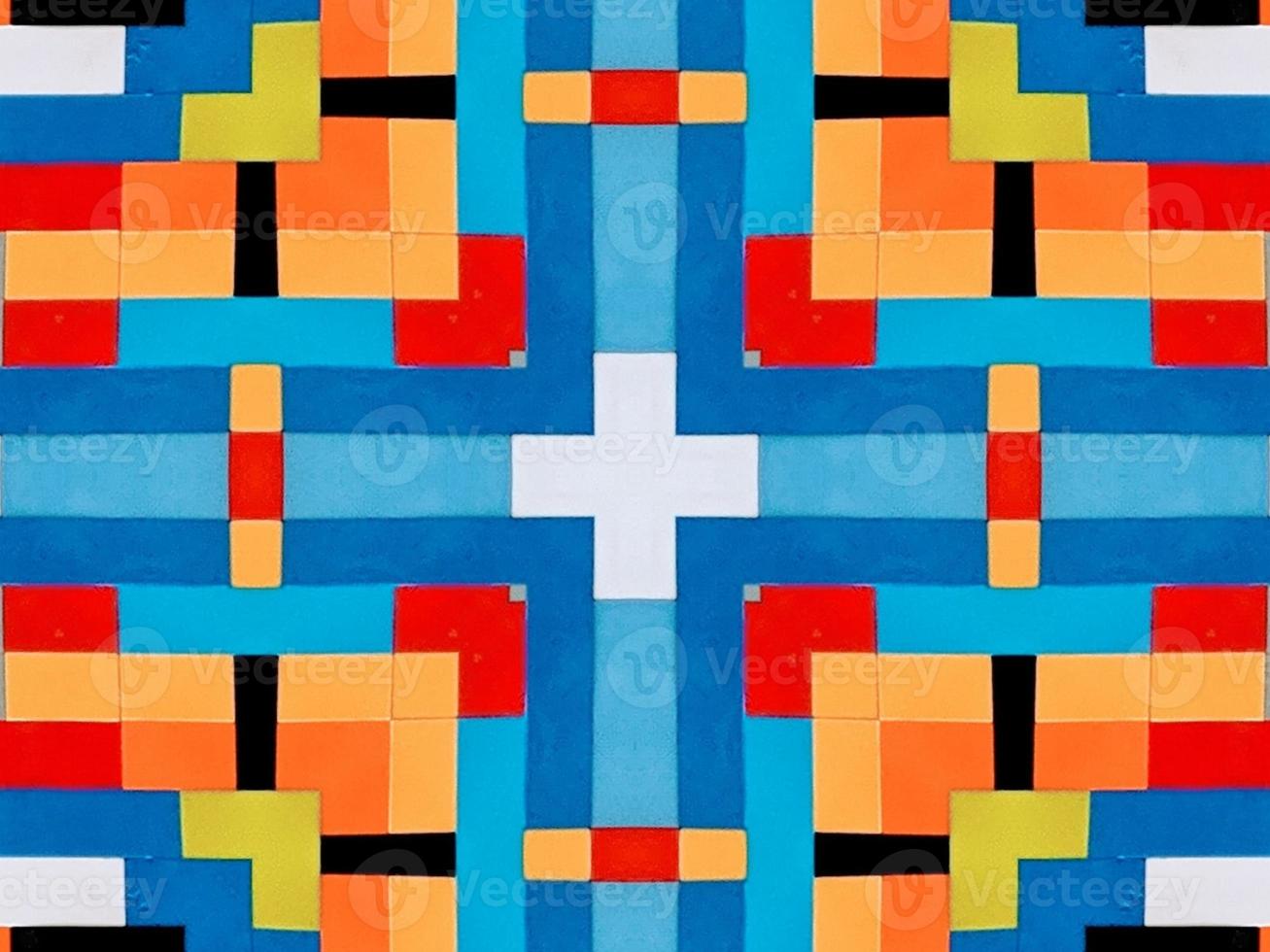 A colorful brick kaleidoscope background. Symmetric abstract and aesthetic pattern photo