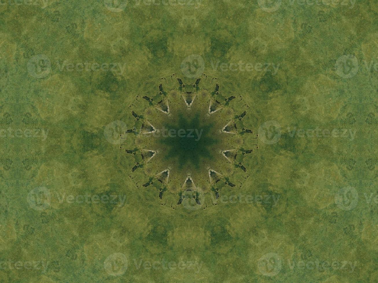 Green meadow aesthetic kaleidoscope floral pattern abstract unique texture background photo