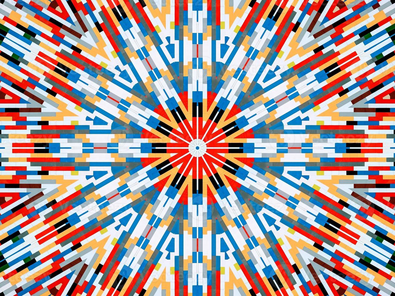 A colorful brick kaleidoscope background. Symmetric abstract and aesthetic pattern photo