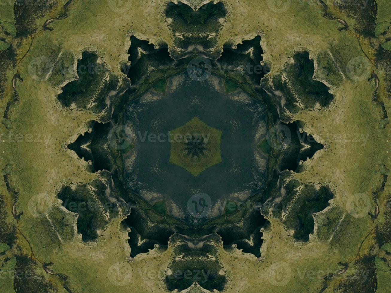 Green meadow aesthetic kaleidoscope floral pattern abstract unique texture background photo