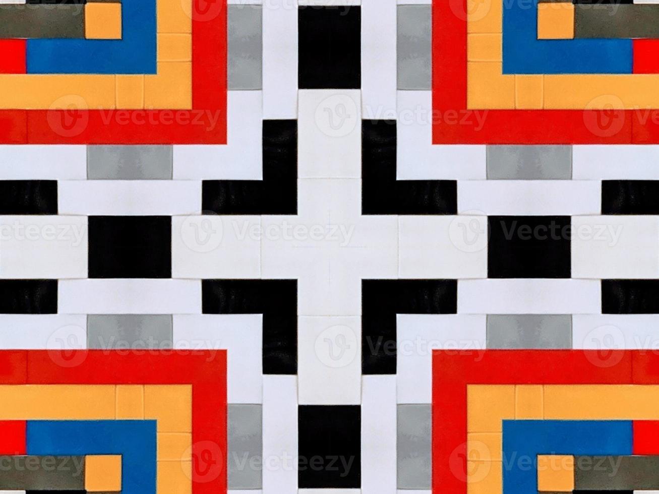 A colorful brick kaleidoscope background. Symmetric abstract and aesthetic pattern photo