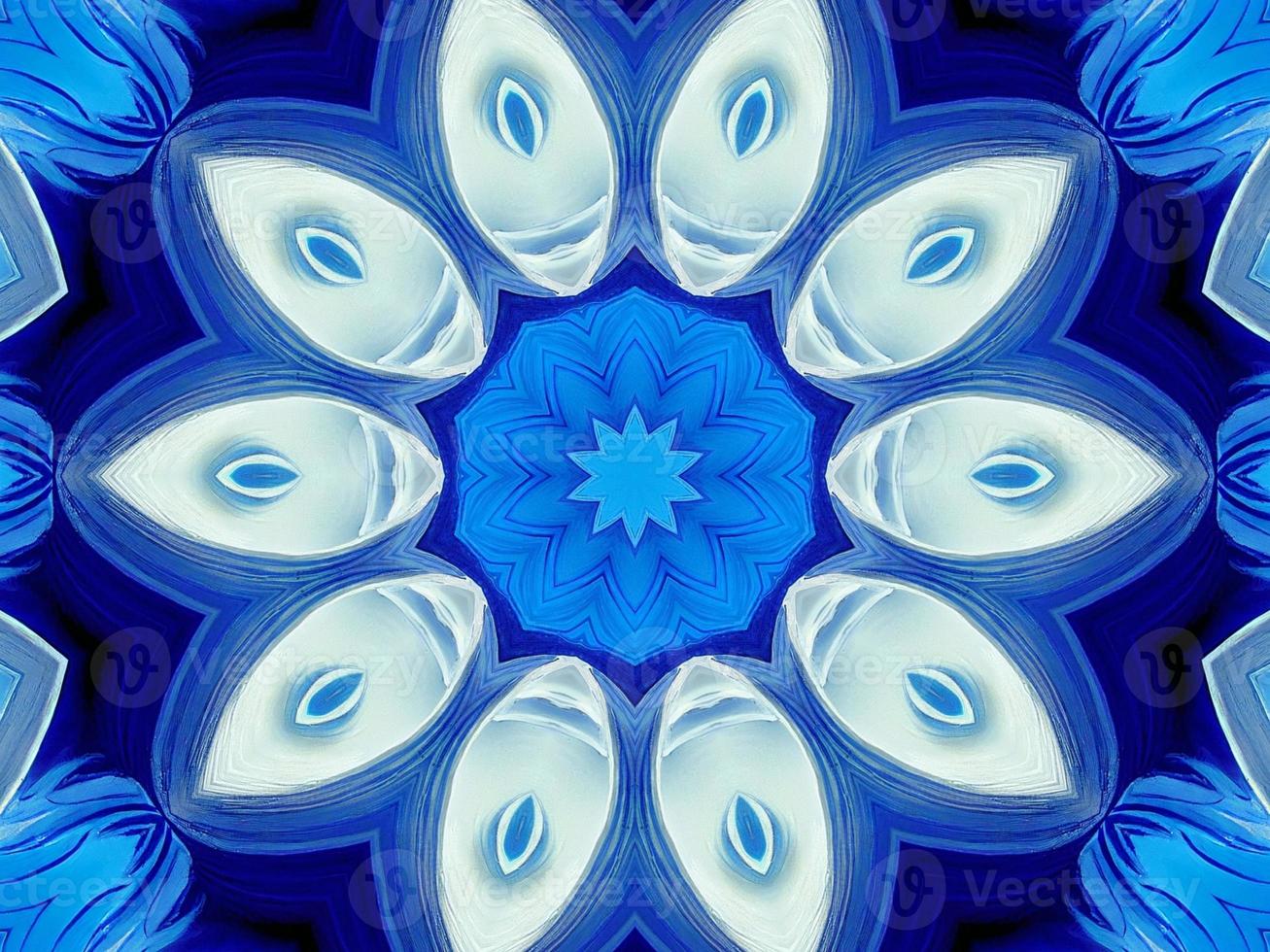 Dark blue watercolor kaleidoscioe floral pattern abstract unique symmetric and aesthetic background photo