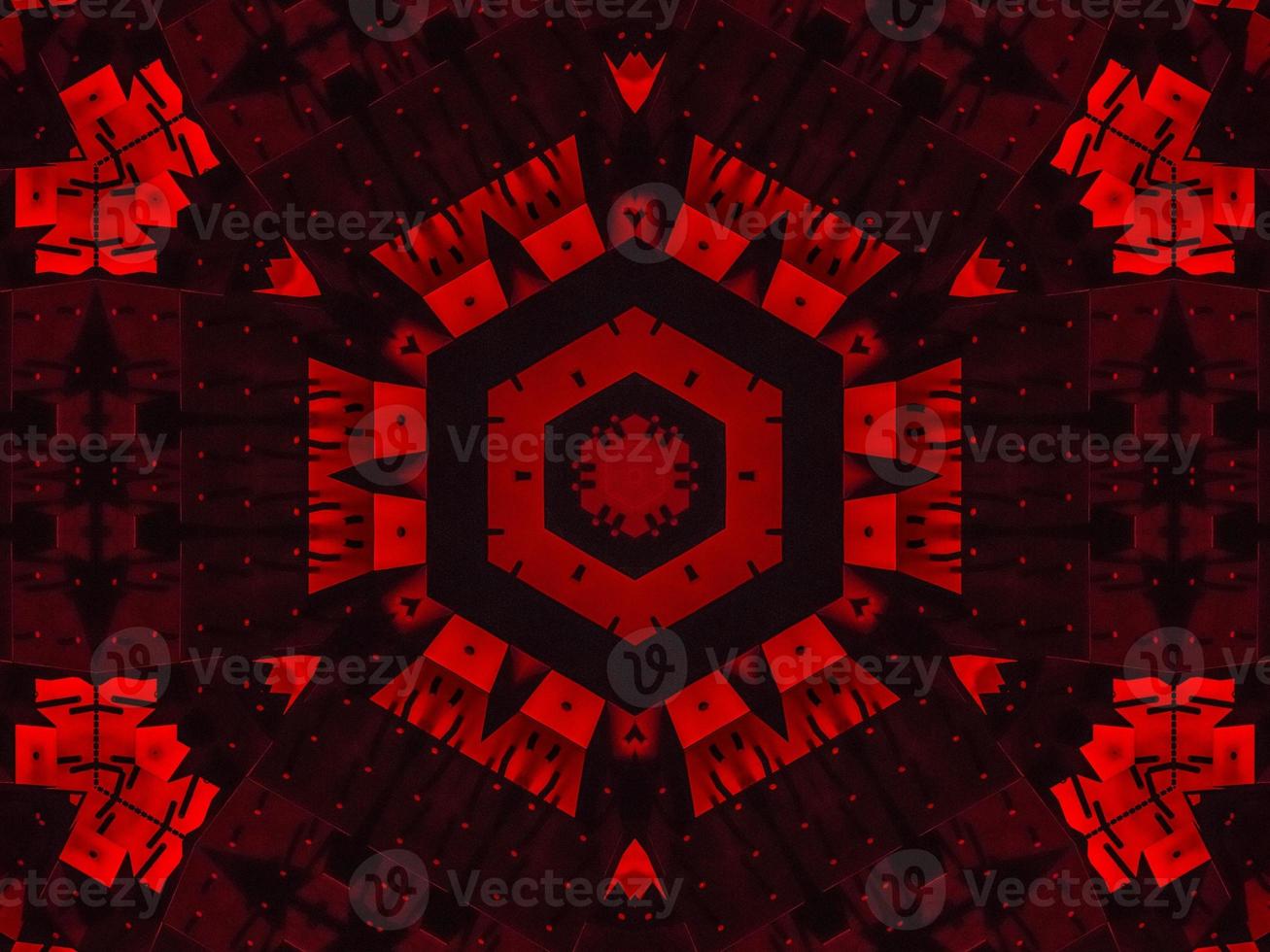 Dark red metallic kaleidoscope background. Abstract and symmetric pattern with horor vibes photo