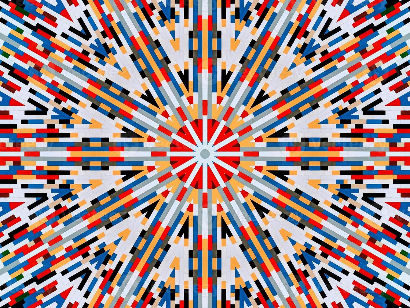 A colorful brick kaleidoscope background. Symmetric abstract and aesthetic pattern photo