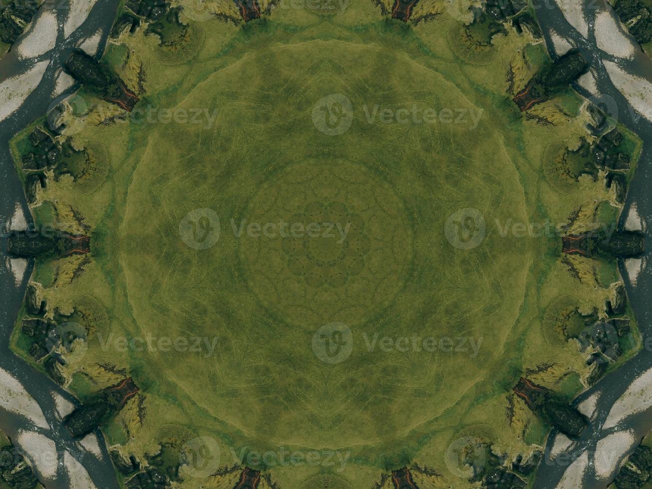 Green meadow aesthetic kaleidoscope floral pattern abstract unique texture background photo