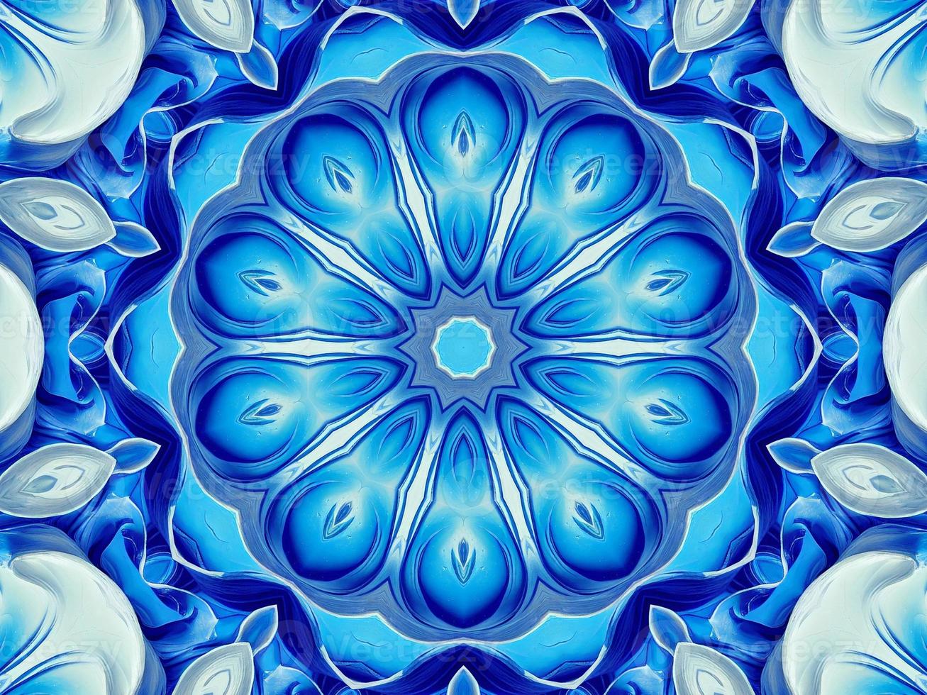 azul oscuro acuarela kaleidoscioe patrón floral abstracto único fondo simétrico y estético foto