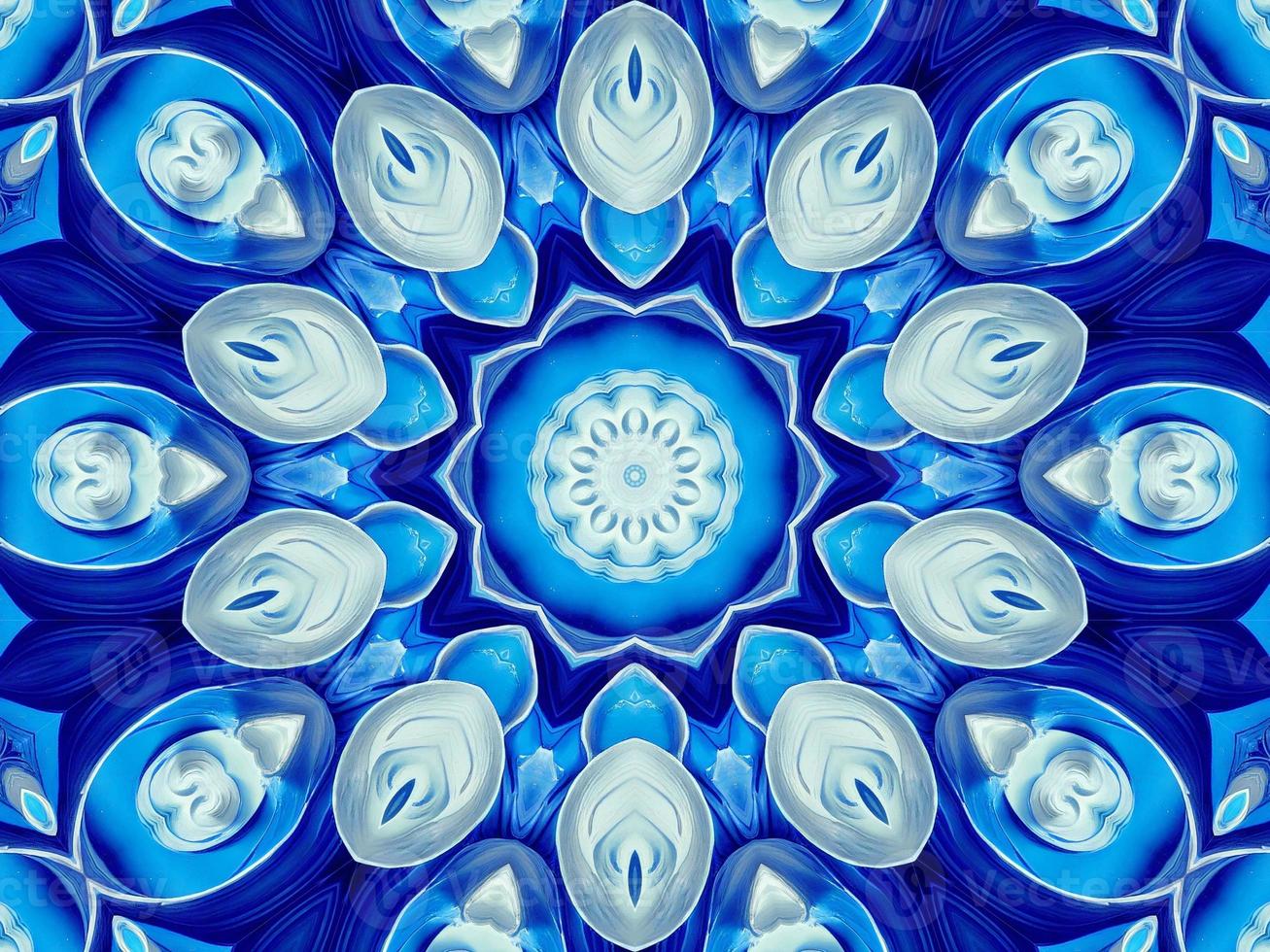 Dark blue watercolor kaleidoscioe floral pattern abstract unique symmetric and aesthetic background photo