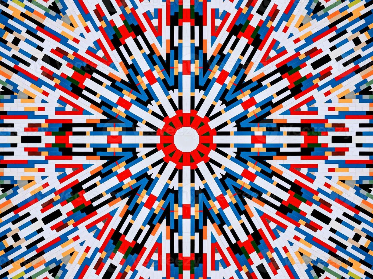 A colorful brick kaleidoscope background. Symmetric abstract and aesthetic pattern photo