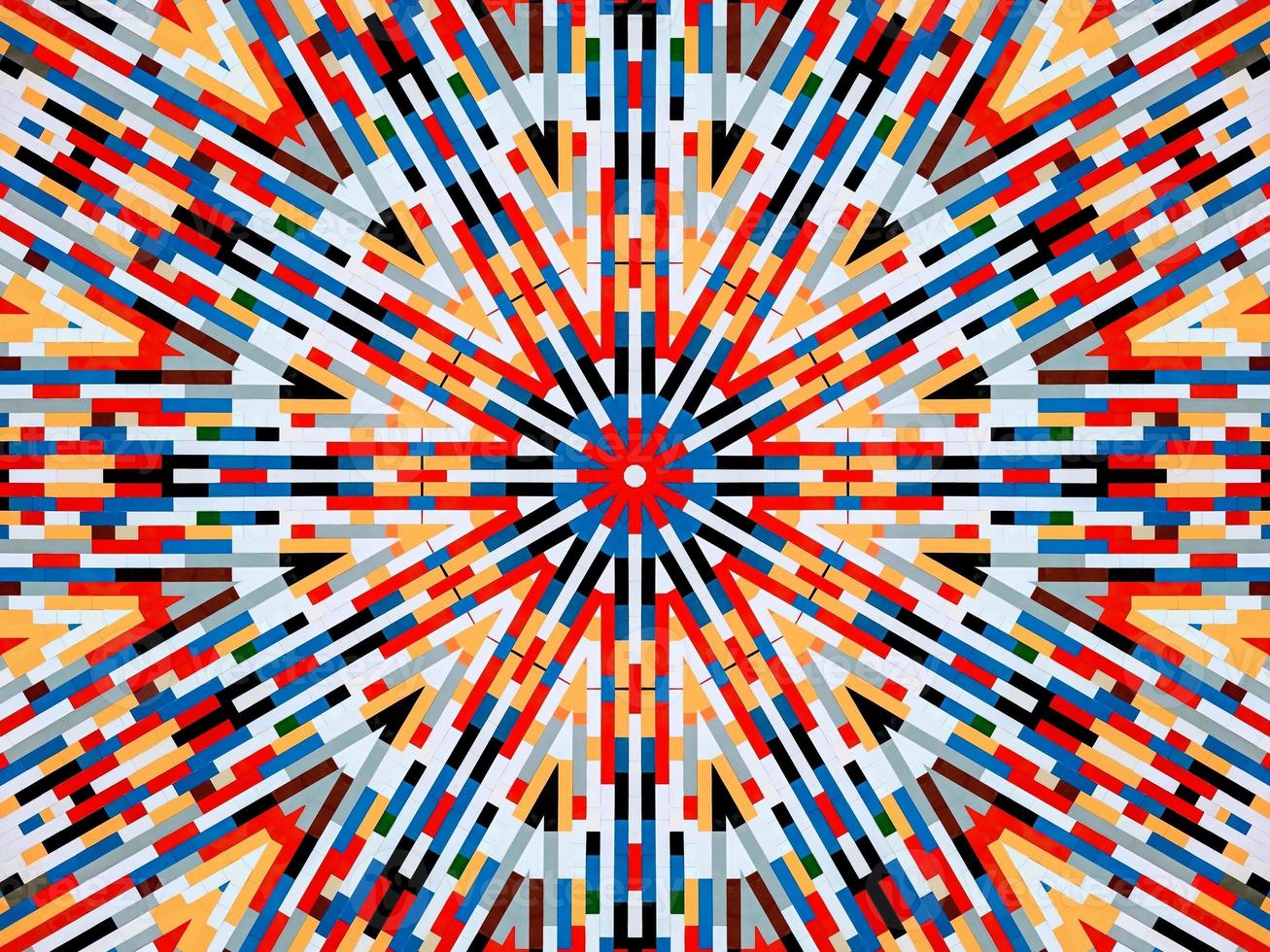 A colorful brick kaleidoscope background. Symmetric abstract and aesthetic pattern photo
