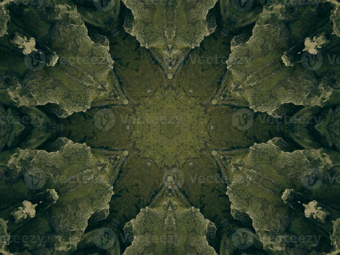 Green meadow aesthetic kaleidoscope floral pattern abstract unique texture background photo