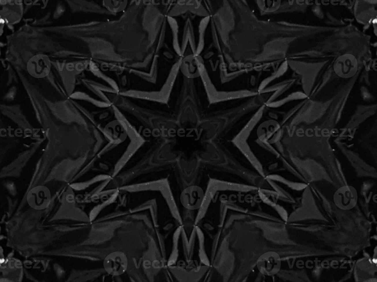 Black silver metalic kaleidoscope background. Abstract and symmetric pattern with dark vibes. photo