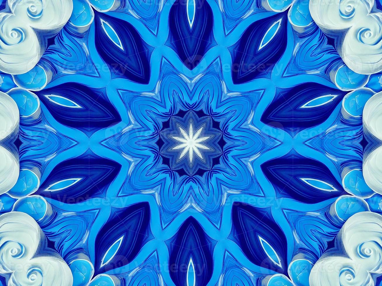 Dark blue watercolor kaleidoscioe floral pattern abstract unique symmetric and aesthetic background photo