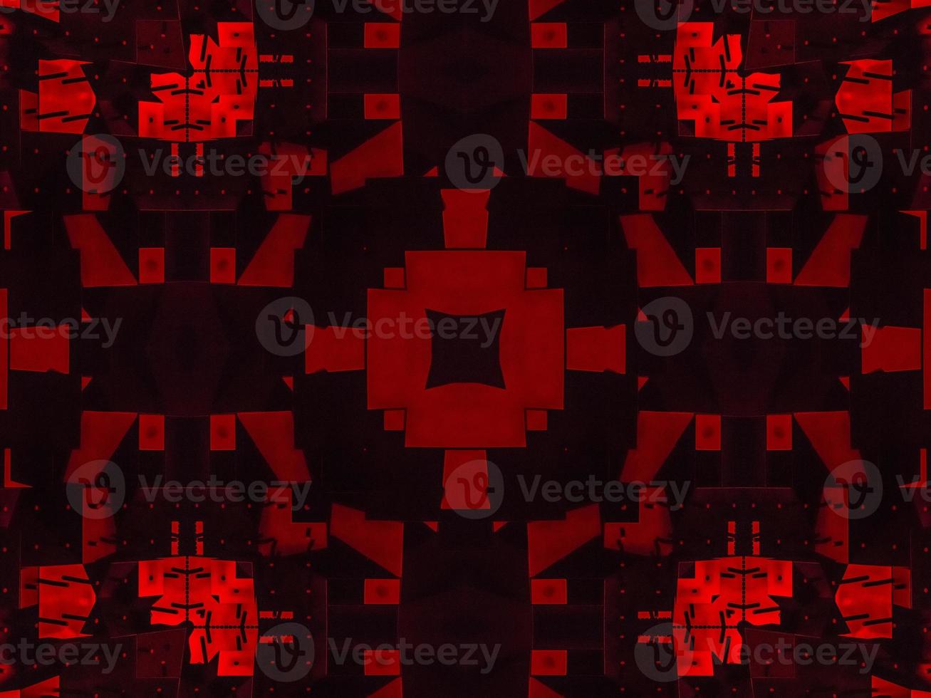 Dark red metallic kaleidoscope background. Abstract and symmetric pattern with horor vibes photo