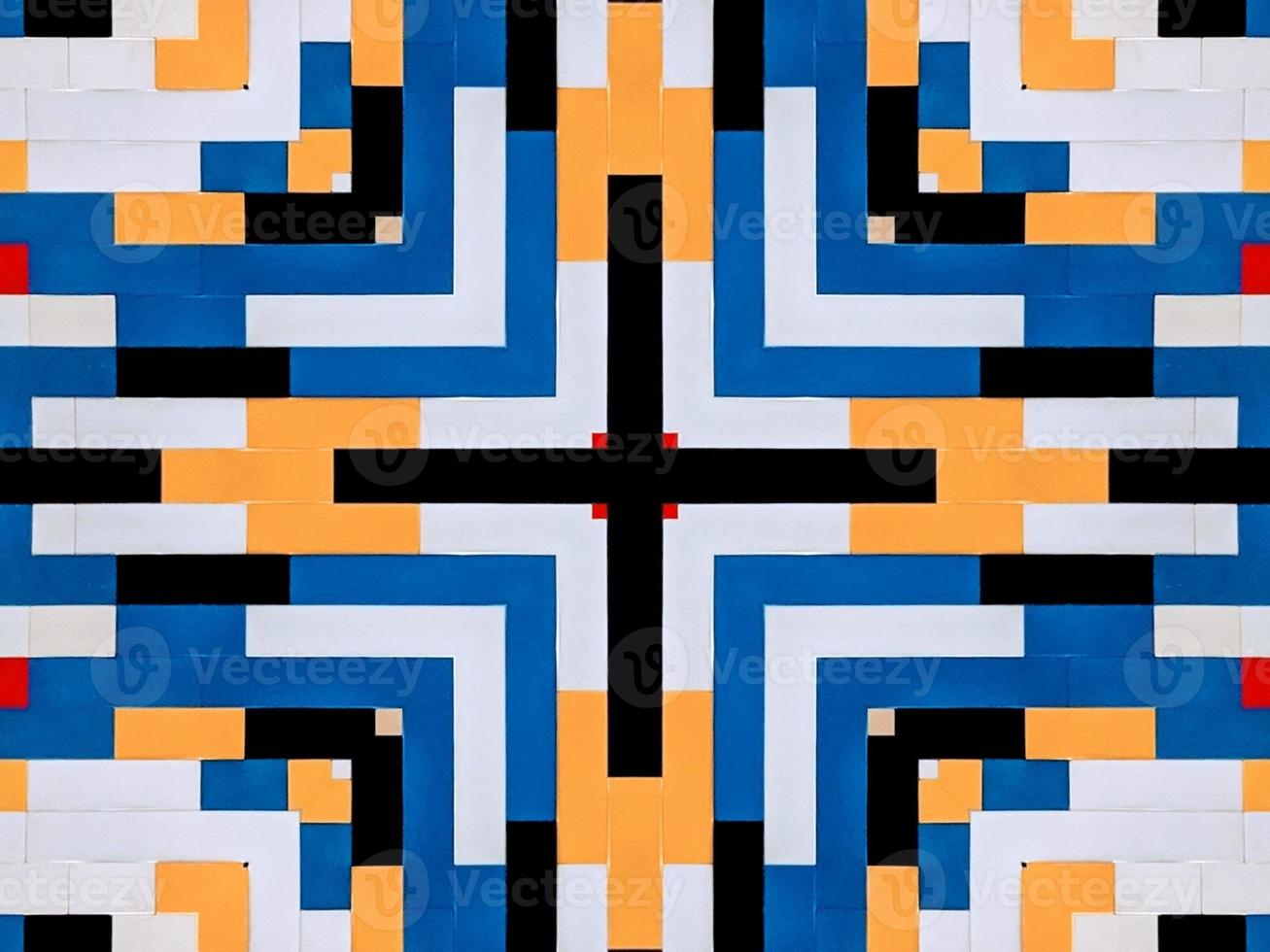 A colorful brick kaleidoscope background. Symmetric abstract and aesthetic pattern photo