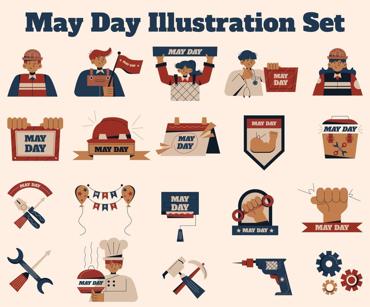 Labor Day Stickers collection Vintage Look vector