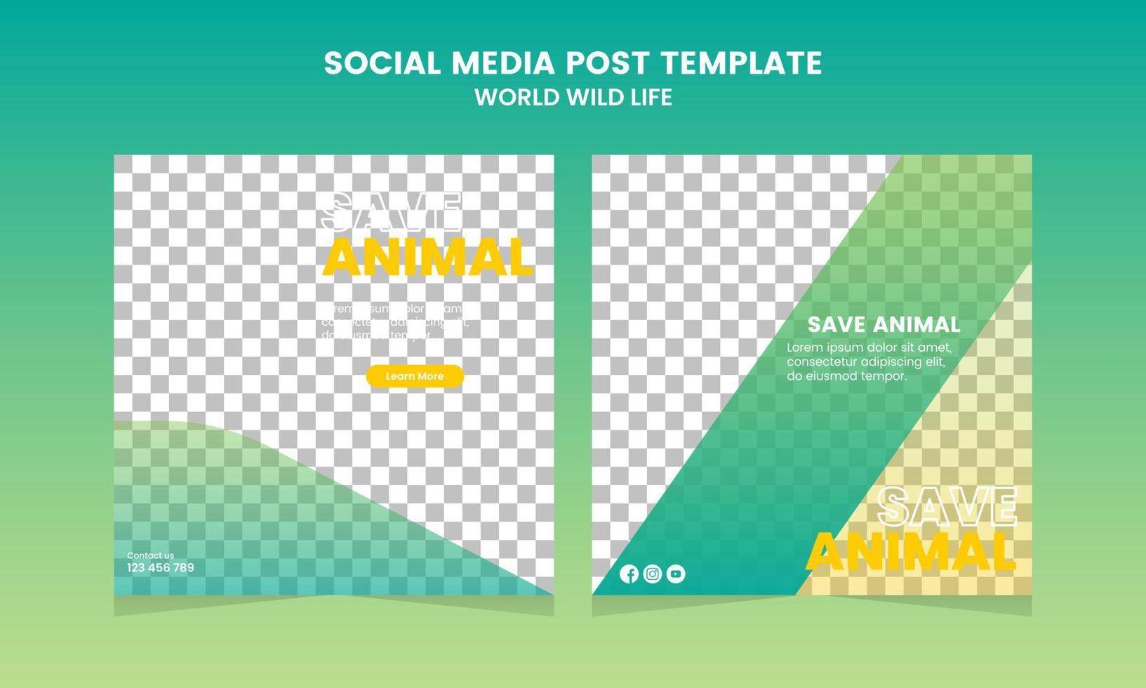 Social Media Post Template for Animal World Wildlife Promotion Simple Banner Frame vector