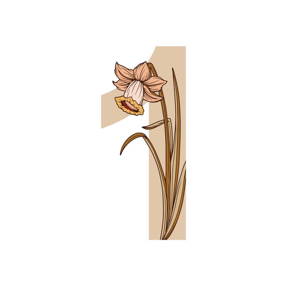 Vintage flower leaf alphabet numeric initial botanical for Wedding invitations, greeting card, logo, isolated white background vector