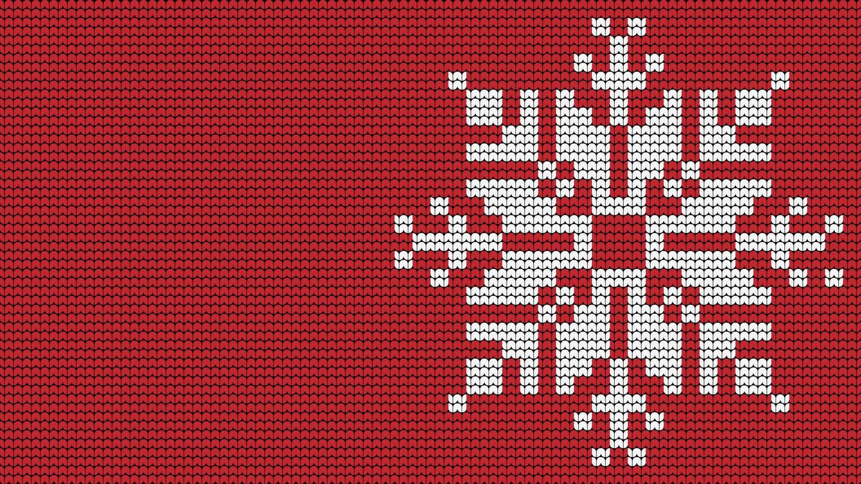 tejer borde de patrón sin costuras sobre fondo rojo, tejer borde de patrón étnico de copo de nieve feliz navidad y feliz día de invierno cartel de vector