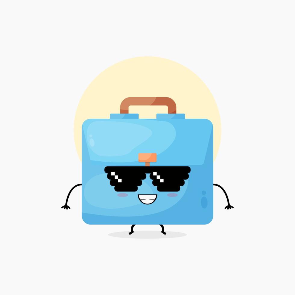 cute school bag character with pixel glasses vector