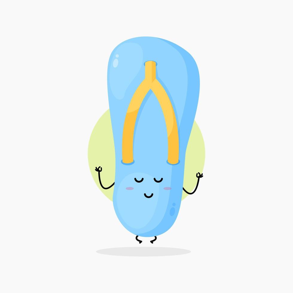 cute flip flops character meditating in yoga pose vector