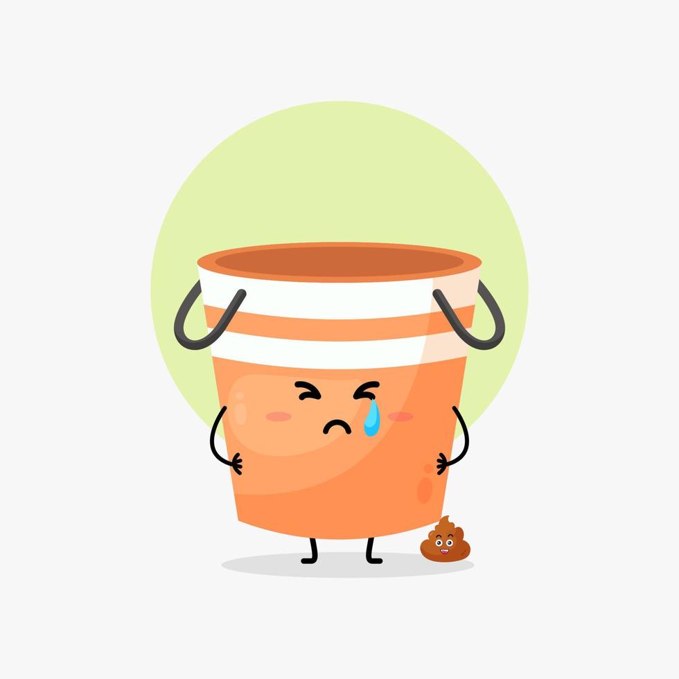 Cute bucket character crying and pooping illustration vector