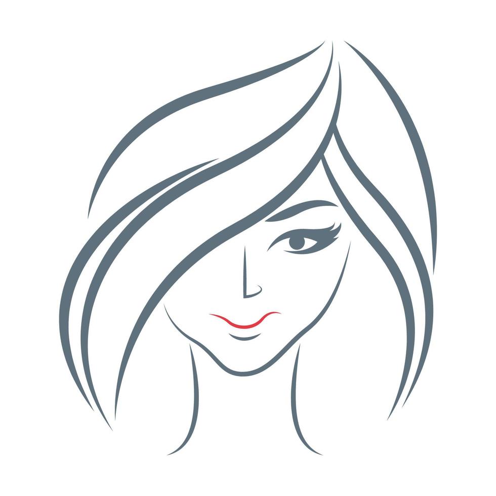 diseño de icono de arte de línea de cara de mujer vector