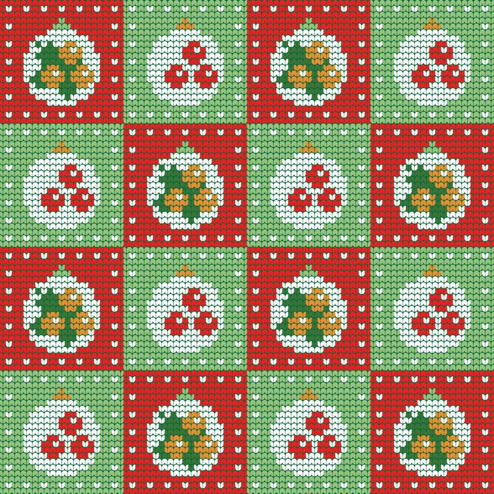 bombilla de luz de navidad de tejer sobre fondo verde y rojo diseño de vector digital para la decoración de suéter de borde de impresión patrón sin costuras