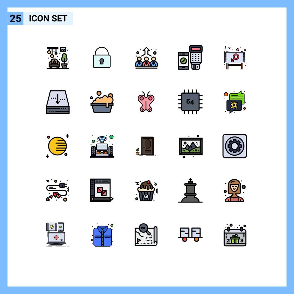Pictogram Set of 25 Simple Filled line Flat Colors of day ad employee scan payment Editable Vector Design Elements