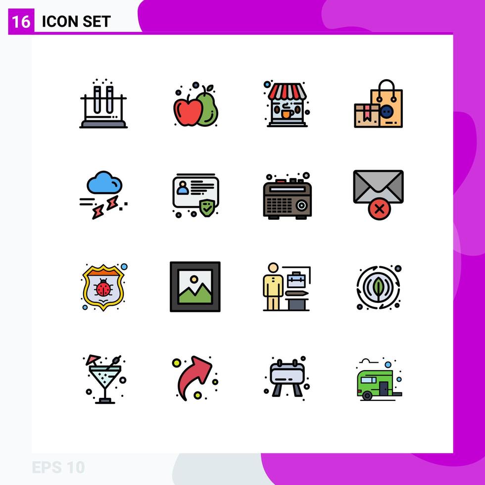 Universal Icon Symbols Group of 16 Modern Flat Color Filled Lines of rainfall cloud coffee valentine product Editable Creative Vector Design Elements