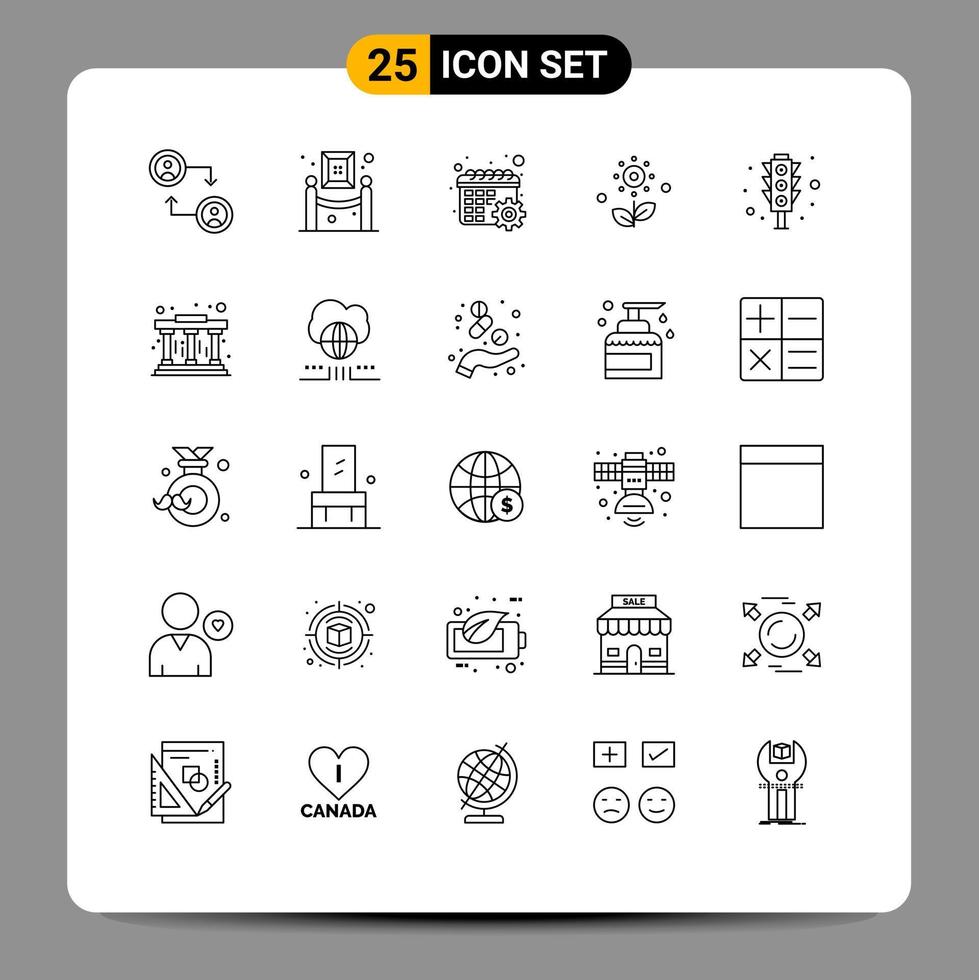Pictogram Set of 25 Simple Lines of traffic lights signal gear spring plant Editable Vector Design Elements