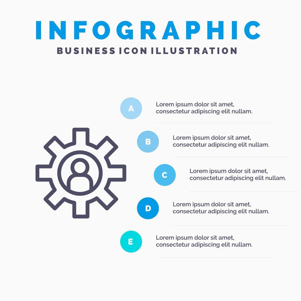 icono de línea de soporte de servicio de empleado de atención al cliente con fondo de infografía de presentación de 5 pasos vector