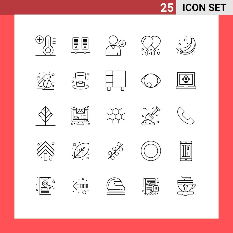 Set of 25 Modern UI Icons Symbols Signs for pills capsule user fruit banana Editable Vector Design Elements