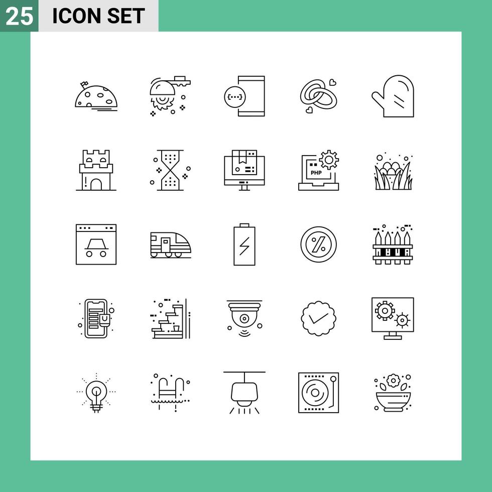Mobile Interface Line Set of 25 Pictograms of engagment ring engagment saw ring development Editable Vector Design Elements