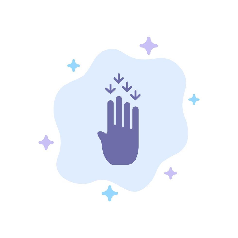 Finger Four Gesture Down Blue Icon on Abstract Cloud Background vector