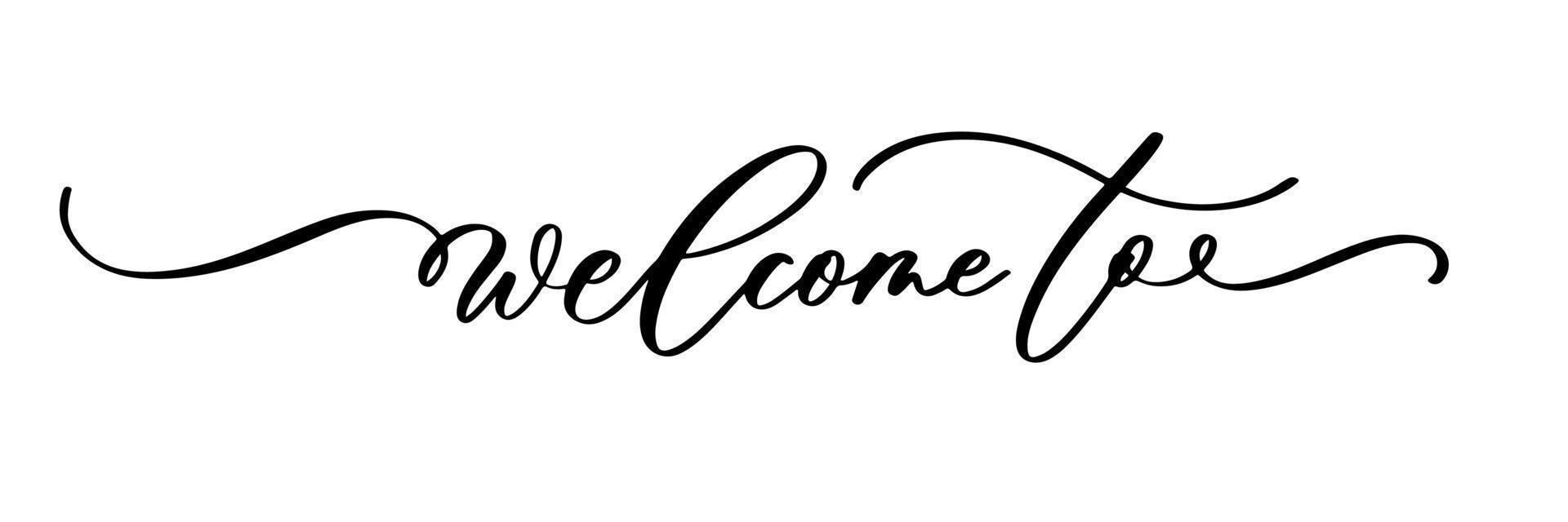 bienvenido a, texto de caligrafía de boda, escrito a mano. elegantes letras ornamentadas con remolinos y florituras. ideal para invitación de boda, decoración de fiestas, superposición de fotos. vector