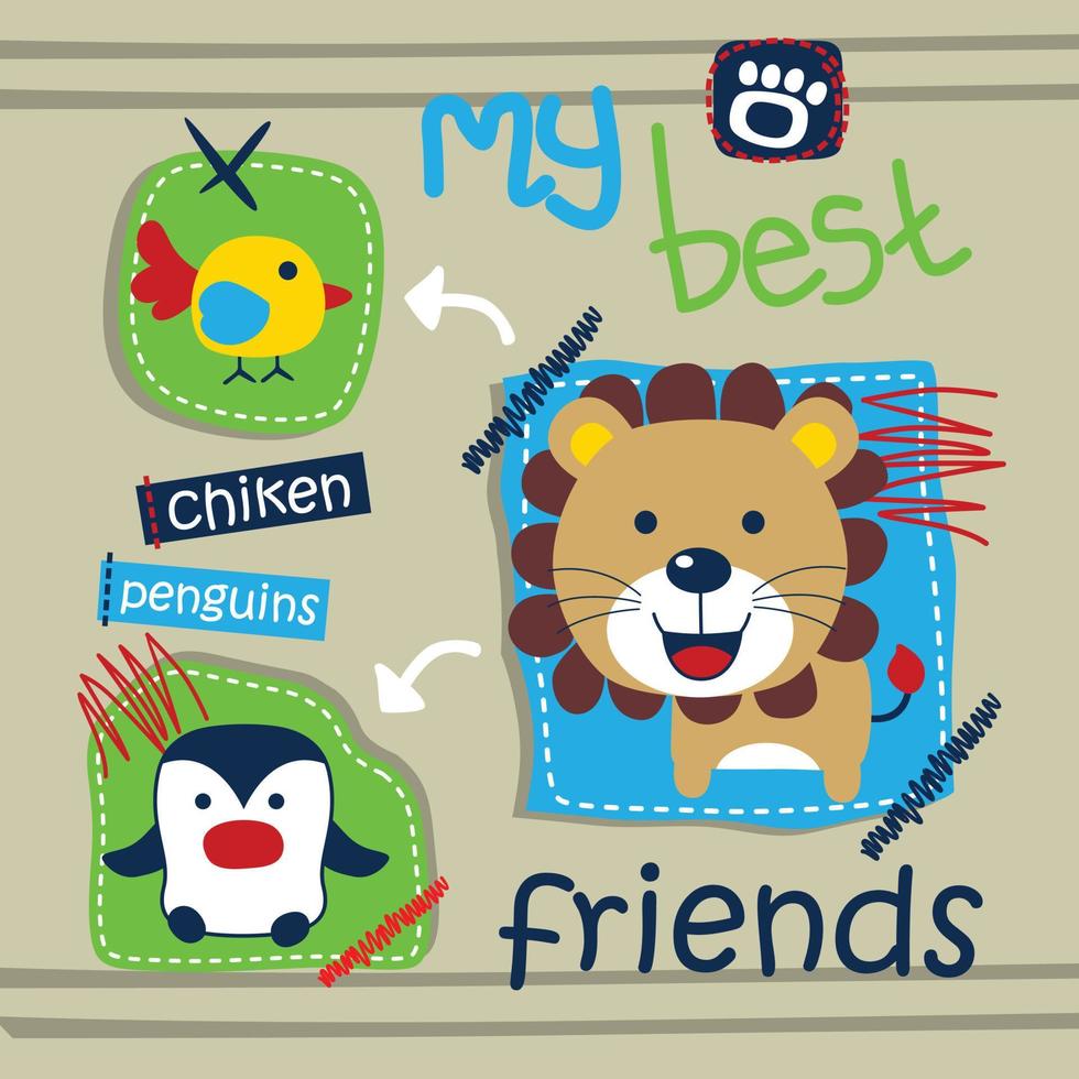 lion and little friends funny animal cartoon vector