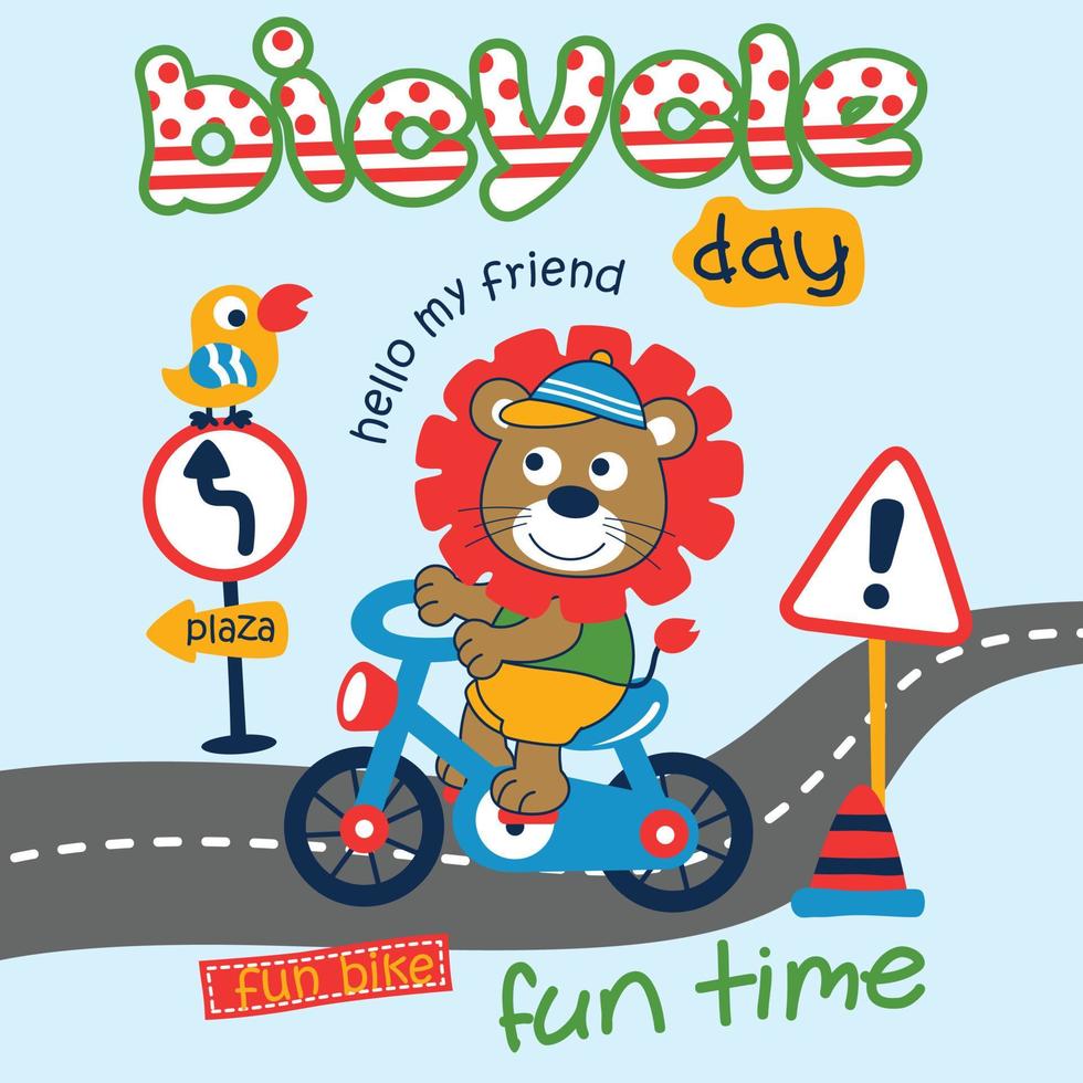 lion is riding a bicycle funny animal cartoon vector