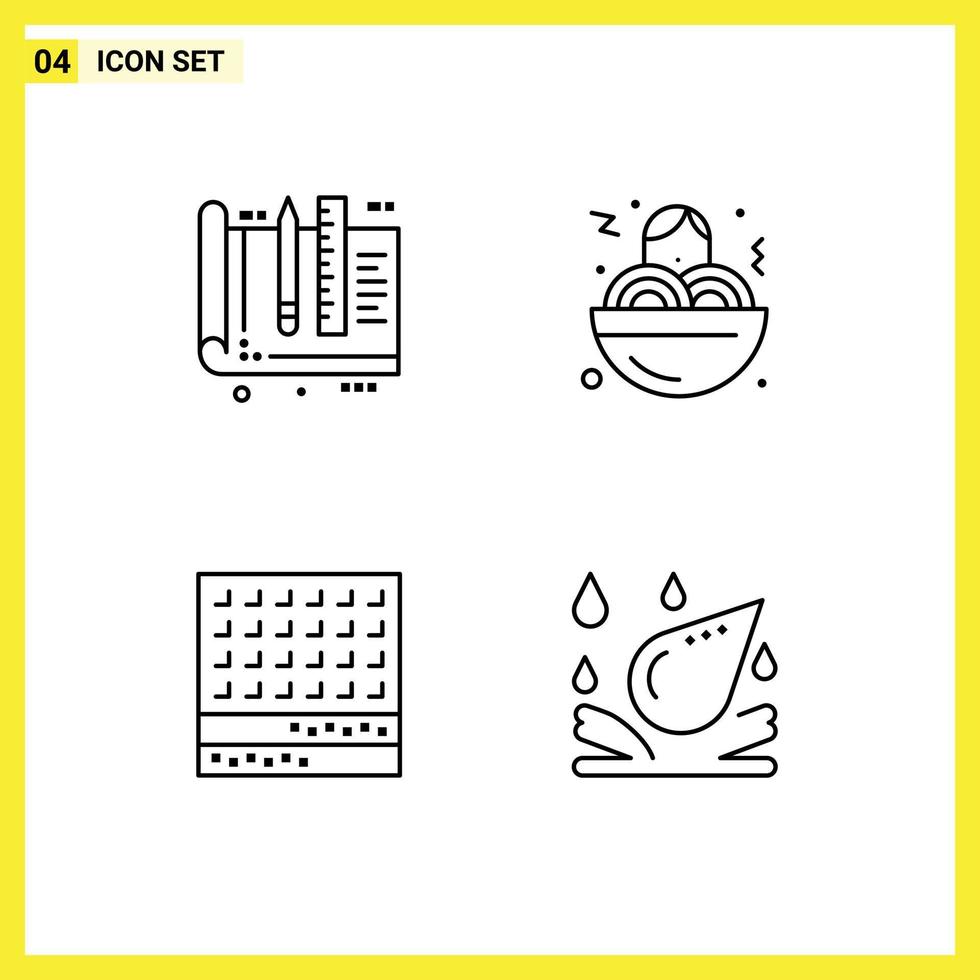 4 User Interface Line Pack of modern Signs and Symbols of architect dessert ruler fast food thanksgiving Editable Vector Design Elements