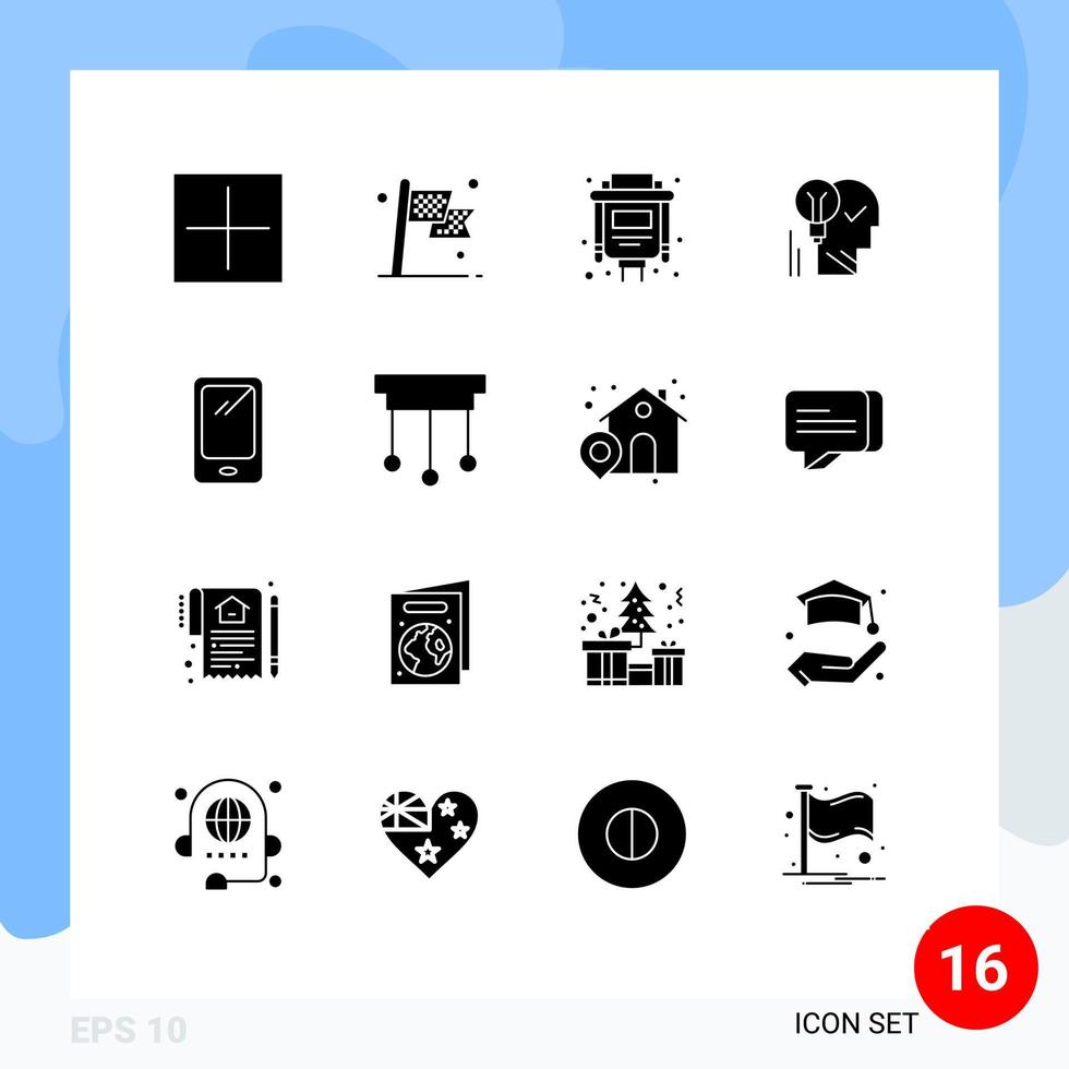 Editable Vector Line Pack of 16 Simple Solid Glyphs of personal lightbulb flag idea creative Editable Vector Design Elements