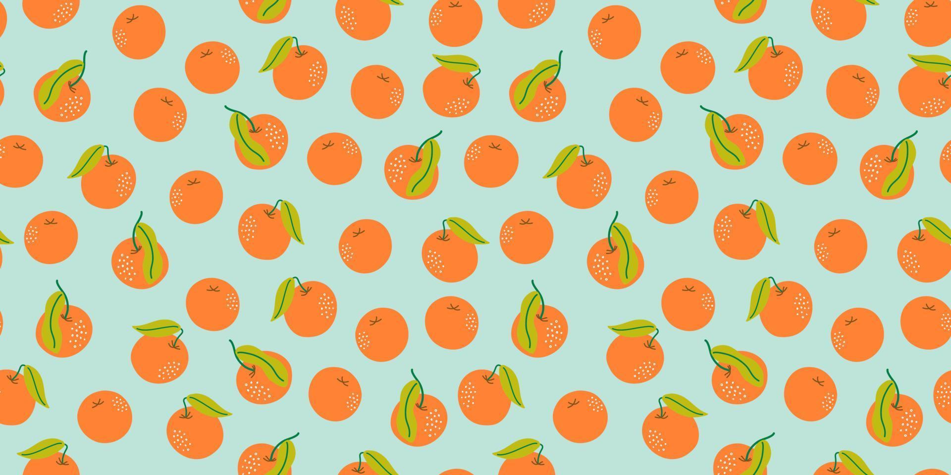 Vector seamless pattern with tangerines. Exotic citrus fruits. Abstract background with New Year symbols. Digital paper. Orange-blue palette.