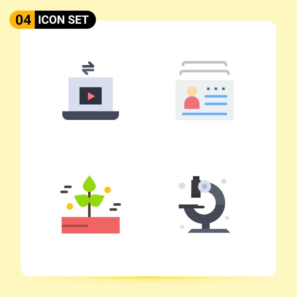 Mobile Interface Flat Icon Set of 4 Pictograms of laptop agriculture play document plant Editable Vector Design Elements