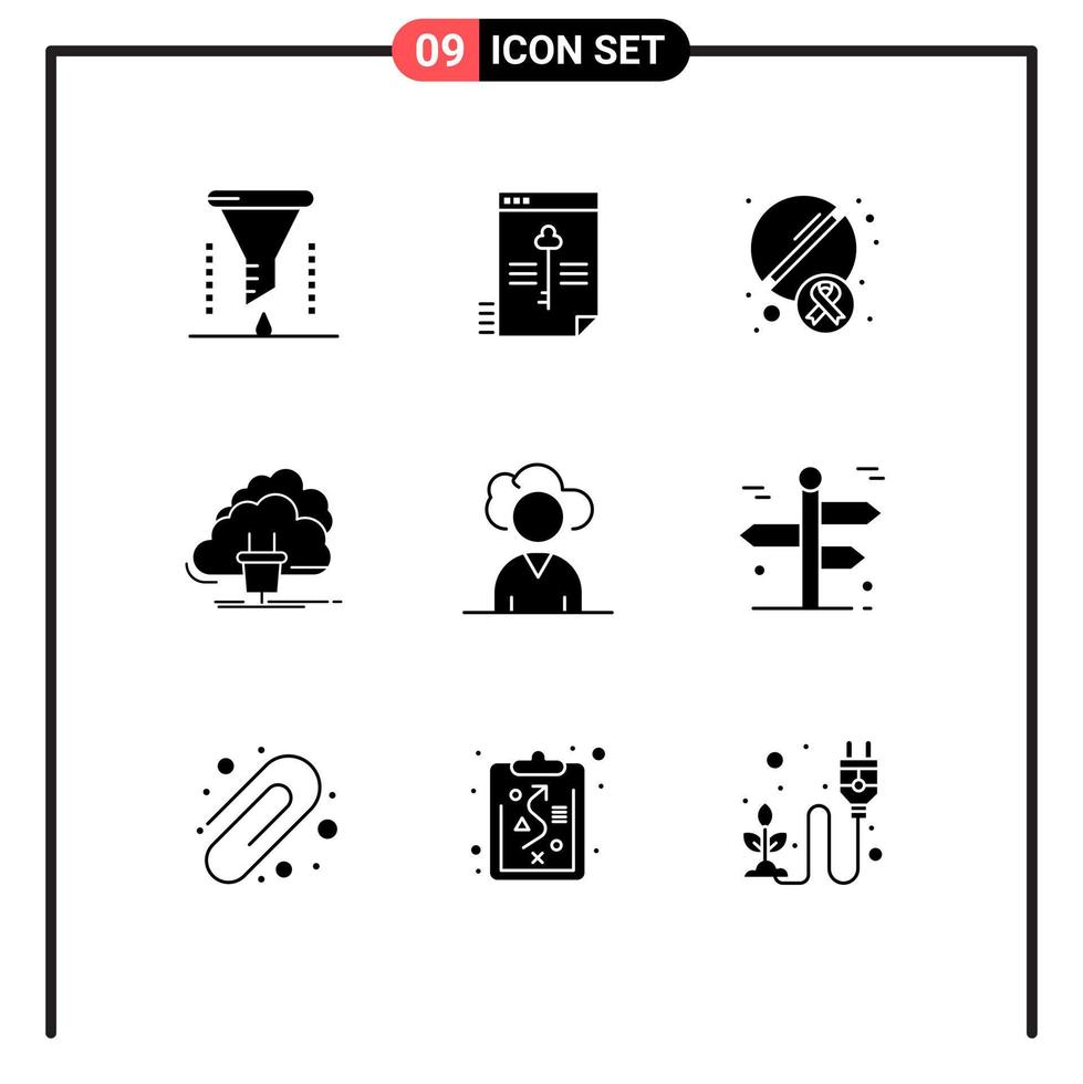 9 Creative Icons Modern Signs and Symbols of network connection key cloud drugs Editable Vector Design Elements