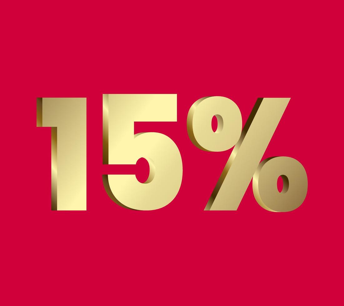 15 percent 3Ds Letter Golden, 3Ds Level Gold color, Fifteen 3D Percent on red color background, and can use as transparent gold 3Ds letter for levels, calculated level, vector illustration.